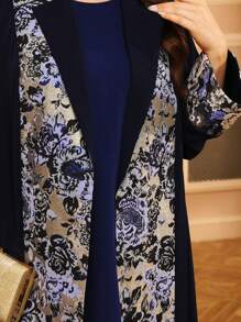 Al Najma Abaya de style arabe élégante à imprimé floral et manches longues pour femmes grandes tailles