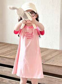 Dazy Kids Young Girl Fall Knit Letter Print Raglan Sleeve Young Girl Dress