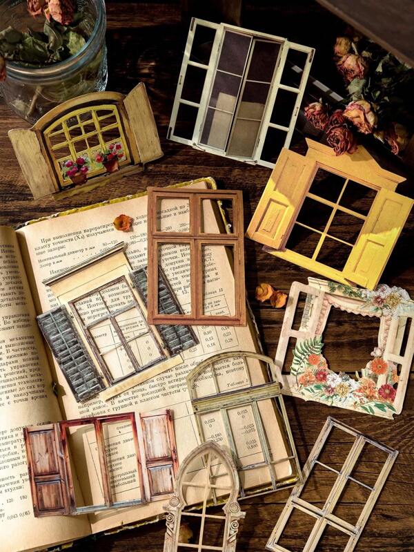 SHEIN 1 Pack Hollow Window Collage Card Sticker Pack