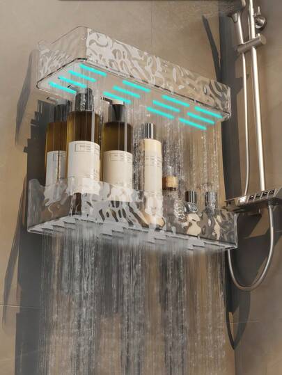 SHEIN 1pc Bathroom Shelf, Wall-Mounted Storage Rack, No Drilling Shower Organizer,Toiletry And Cosmetics Storage Shelf, Toilet Organizer, Kitchen Storage Rack, Bath Organizer, Transparent Bathroom Rack Home Bathroom Decor Bathroom Organizer Summer