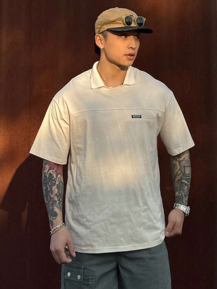 Men's Plain Beige Polo Shirt For Summer