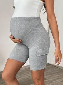 SHEIN Maternity Belly Supportive Side Pocket Gray Ankle Pants - Light Grey - View 1