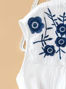 EMERY ROSE Chemise décontractée avec empiècement texturé brodé blanc pour femmes grandes tailles, style élégant de vacances rurales, pour le printemps/l'été