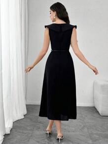 Modelyn Đầm dài giản dị không tay thêu cho nữ, thanh lịch và tối giản - màu đen - Xem 2