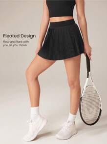 GLOWMODE 2 件 FeatherFit™-Air 吸汗速干 U 型背心可拆卸罩杯和百褶迷你裙内置短裤套装日常休闲春夏 - 黑色 - 查看 5