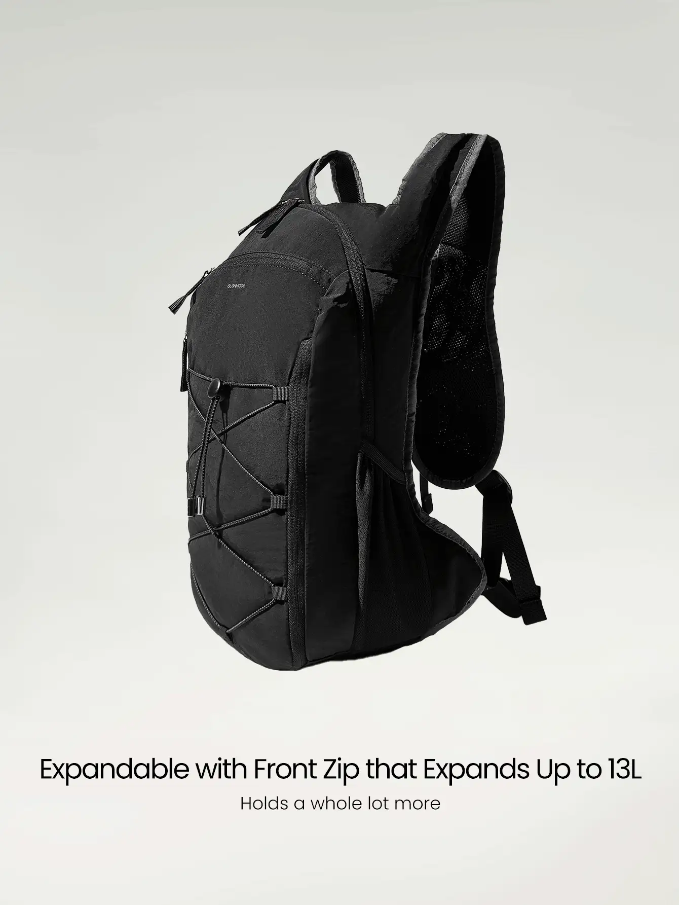 GLOWMODE Go On A Hiking & Outdoor Water-Resistant Lightweight Mesh Back Reflective Elastic Cord Expandable Backpack