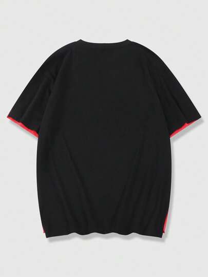 Men's Grunge Distressed Random Print Washed Casual T-Shirt, Stylish & Suitable For Summer