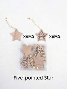 SHEIN 12pcs Wooden Crafts DIY Ornaments Wood Plastic Composites For Crafts Tree Hanging Ornaments Ornaments Wooden Cutout Slices For Home Decor Best Gifts Birthday