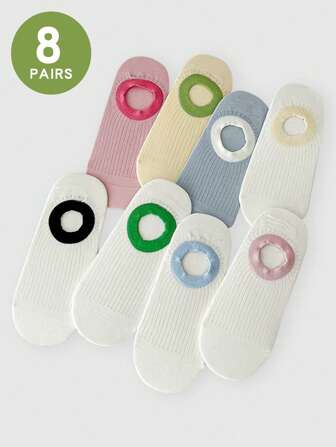 8 Pairs Collegiate Style Colorblock Breathable Invisible Socks For Women, Casual Boat Socks, Suitable For Spring And Summer