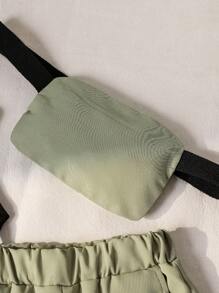 2pcs Young Boys' Black & White Striped Vest + Light Green Pants + Matching Crossbody Bag Set, Versatile, Comfortable, Suitable For Daily Wear, Outdoor Activities, Travel, School, Spring/Summer