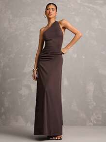 SHEIN BAE Women's Solid Color Sleeveless Pleated Dress - Coffee Brown - View 1