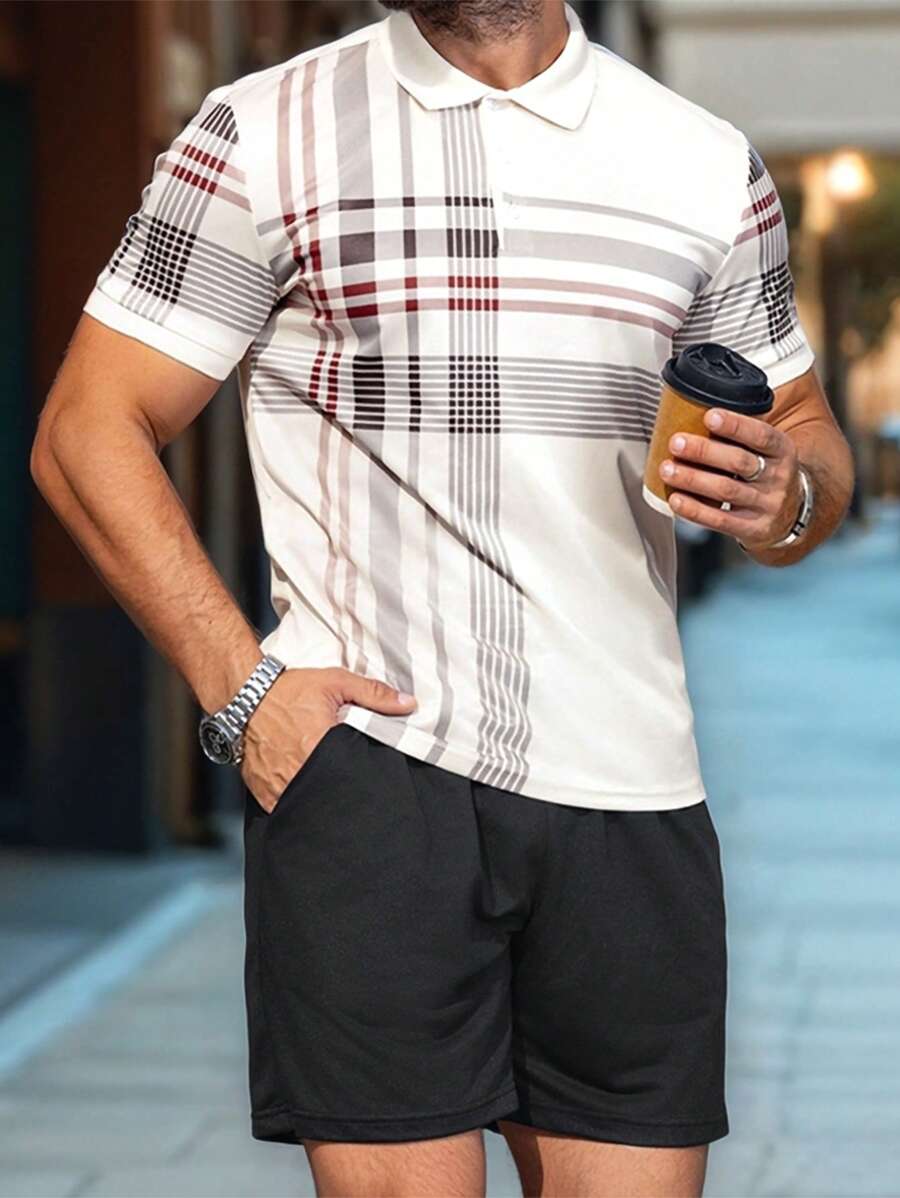 Manfinity Homme Men's Polo Shirt And Shorts Set, Minimalist Fashion Casual Everyday Wear - Multicolor - View 1
