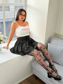 CovetEZ Trang phục dự tiệc brunch cỡ lớn dành cho nữ, quần legging lưới xuyên thấu màu đen thắt nơ, thích hợp cho mùa xuân hè. - màu đen - Xem 4