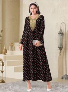 Al Najma 简约碎花保守阿拉伯风格休闲连衣裙 - 白色 - 查看 5