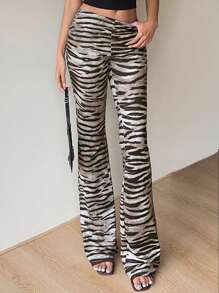 Aloruh Quần ống loe bó sát cạp thấp in họa tiết ngựa vằn và động vật cho lễ hội âm nhạc dành cho nữ dài thêm - Nhiều màu - Xem 1