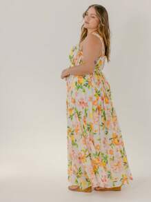 Aralina 曲线花卉印花系带褶饰夏季度假长裙 - 彩色 - 查看 5