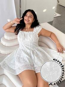 Solflare Plus Size Women White Embroidered Minimalist Casual Jumpsuit,Floral,Brunch Outfits For Women,Graduation,Wedding Guest Dress Women,Spring Break Outfits,Sun Dress,Vacation Dress,Versatile Everyday Wear,Spring Summer Clothes