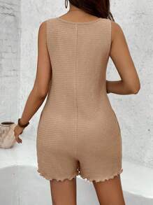 SHEIN Maternity Casual Solid Color Front Button Sleeveless Jumpsuit - Khaki - View 2