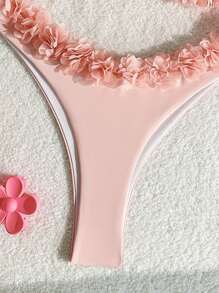 SHEIN Swim 2pcs Simple & Elegant Pink 3D Floral Sexy Bikini Set For Women For Summer Beach Vacation