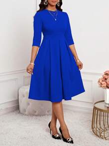SHEIN Lady 春夏秋冬优雅办公室聚会新年女士连衣裙 - 寶藍色 - 查看 5