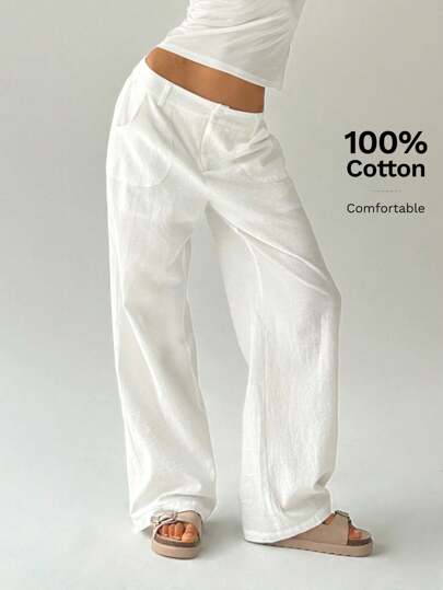 Easelle Casual Solid Color Loose Low Waist Wide-Leg Pants