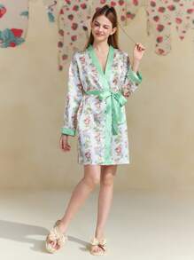 Strawberry Shortcake X SHEIN 3D Bow Decor Ditsy Floral Kapcie Domowe - Wielokolorowe - Zobacz 3