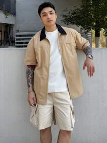 DAZY Men's Solid Color Beige Cargo Shorts For Summer Outdoor