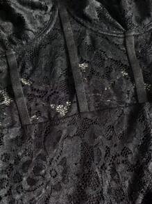 Viva Relle 大码女装春夏黑色新年蕾丝性感镂空绷带前卫法式休闲年轻时尚弹力针织百搭舒适打底连衣裙，性感正式礼服，性感社交度假装，性感连体衣，正式长裙，年轻优雅性感拼接性感上衣，性感度假社交装，黑色上衣，黑色连体裤，黑色文胸，长袖修身透视露肩修身纯色打底衫