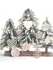SHEIN 12pcs Wooden Crafts DIY Ornaments Wood Plastic Composites For Crafts Tree Hanging Ornaments Ornaments Wooden Cutout Slices For Home Decor Best Gifts Birthday