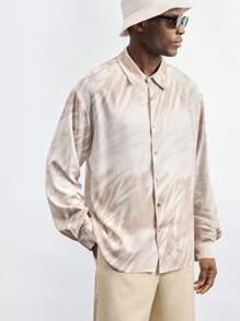 Maija 男士扎染印花长袖单排扣休闲宽松衬衫 - 杏色 - 查看 2