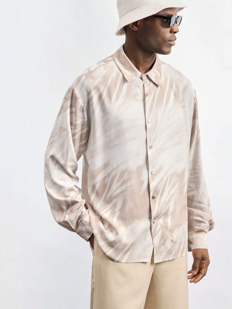 SHEIN Maija Men's Tie-Dye Print Long Sleeve Single-Breasted Casual Loose Shirt