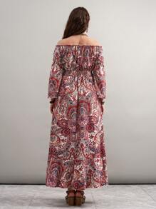 SHEIN VCAY Vestido de manga larga con hombros descubiertos, talla grande, para usar de vacaciones - Multicolor - Ver 2