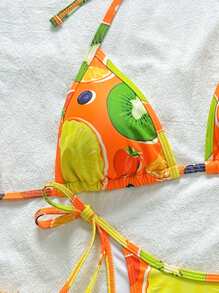 SHEIN Swim Women's Spring Break Fruit Pattern Print Bikini Casual Sexy Two-Piece Swimwear