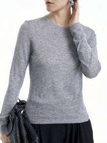 Aalyst Damen einfacher Rundhals Langarm Pullover, Lässig für den täglichen Gebrauch, Strick Pullover für Herbst und Winter