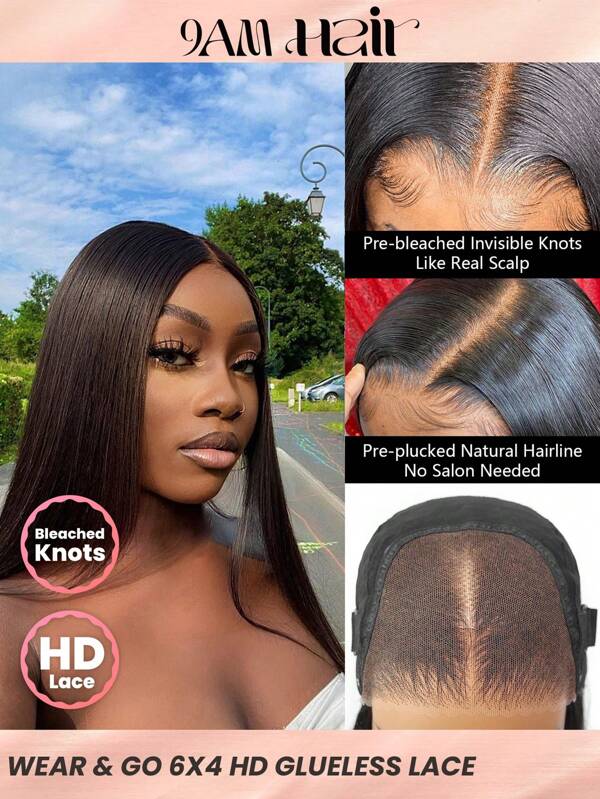 TrueHD Voorgebleekt lijmloos HD-kant recht 6*4 180% 22-28 inch vetersluiting pruiken natuurlijke kleur Wear & Go