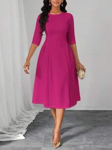 SHEIN Lady 春夏秋冬优雅办公室聚会新年女士连衣裙 - 玫紅色 - 查看 1