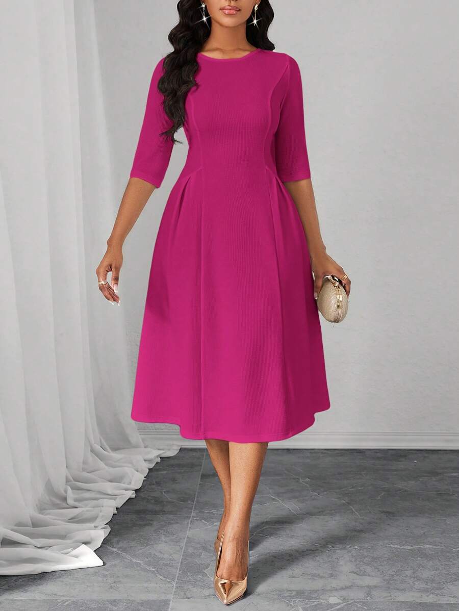 SHEIN Lady 春夏秋冬优雅办公室聚会新年女士连衣裙 - 玫紅色 - 查看 1