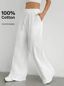 SHEIN EZwear 抽绳腰阔腿裤