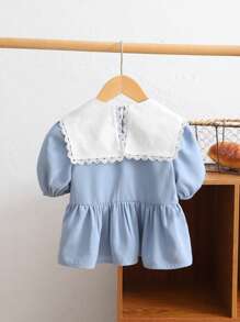 女孩复活节海军领刺绣短袖上衣 - 藍色 - 查看 2