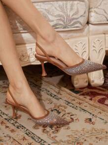 CUCCOO TILAWA Women's Pointed Toe Mesh & Rhinestone Single Strap Flats, Casual Everyday Wear Spring Shoes Spring Break Easter Prom Heels For Christmas - Brown - View 2