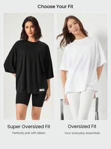 GLOWMODE 比马棉男女通用短袖圆领超大 T 恤日常休闲 - 白色 - 查看 4