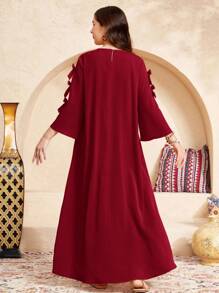 SHEIN Teen Girl Casual Vacation Patchwork Vintage Retro Print Sequin Tassel Bow Decor Maxi Dress, Woven - Red - View 2