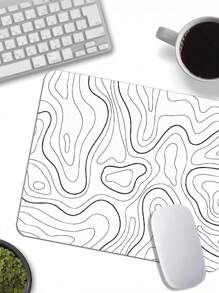 白色和黑色地形图鼠标垫桌垫 - 鼠标垫大号游戏鼠标垫笔记本电脑键盘垫缝合边缘防滑橡胶底座