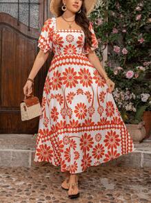 Breezaya Plus Size Floral Print Dress, Casual Vacation Style