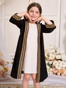 SHEIN Young Girl Spliced Ribbon Long Sleeve Open Placket Loose Shirt - Black - View 6