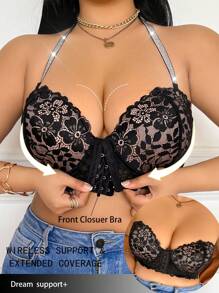 1 Stück Große Größen Spitze Unterbügellingerie-BH mit Frontverschluss