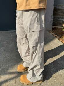 DAZY Men's Solid Grey Casual Cargo Pants, Spring/Summer