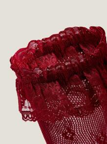 Muvela 优雅复古红色蕾丝女式中筒袜