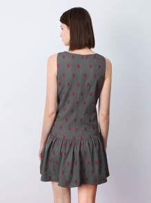 Maija Vestido elegante y versátil de uso diario para el Año Nuevo Chino, con cuello de barco pequeño gris, lazo rojo bordado y volantes en la falda, de tela de alta calidad - Gris - Ver 3