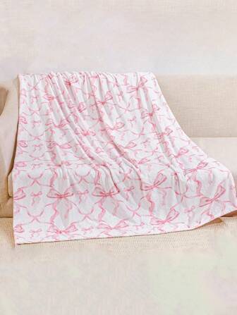 1pc Bowknot Blanket, Soft Flannel Blanket, Cute Bowknot College Style Item, Lightweight & Decorative Plush Blanket For Room Decor, Sofa, Travel, Bed, Valentine's Day Gift,Fall Decor,Autumn Decor,Room Decor